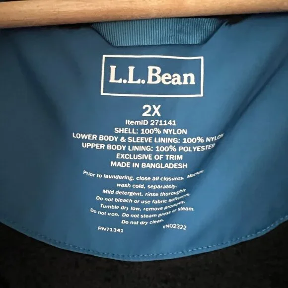 L.L. Bean Winter Warmer Insulated Water Resistant Coat Blue Women's Plus Size 2X - Picture 6 of 9